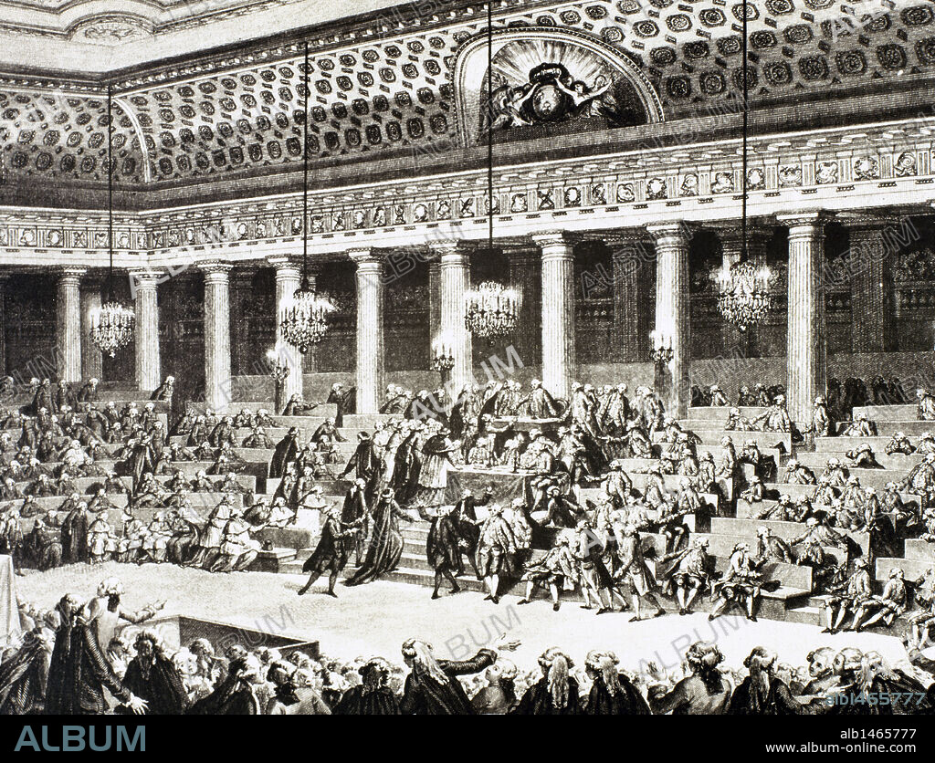CHARLES MONNET (basado en). REVOLUCION FRANCESA (1789-1799). "ASAMBLEA NACIONAL EN LOS DIAS 4 Y 5 DE AGOSTO DE 1789". Grabado de la época.