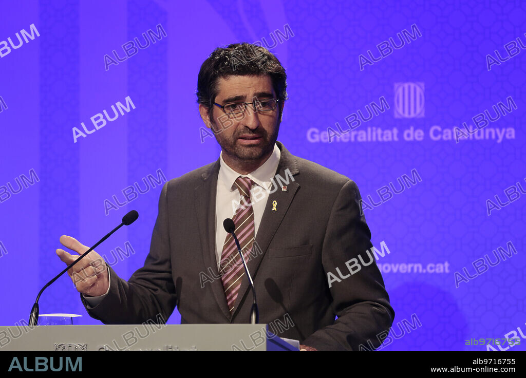 Barcelona, 28/08/2018. Jordi Puigneró, consejero de Políticas Digitales y Administración Pública, durante la rueda de prensa posterior a la reunión del ejecutivo catalán, en el Palau de la Generalitat. Foto: OCM. ARCHDC.