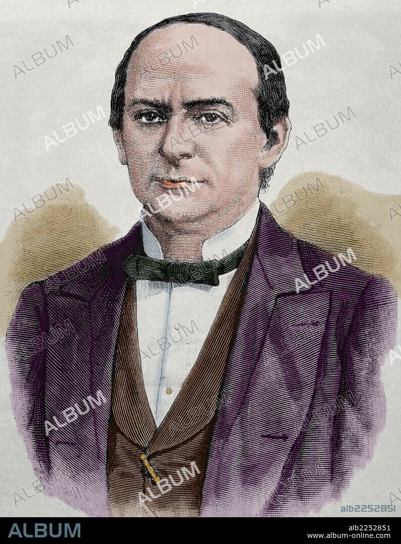 Sebastian Lerdo de Tejada (1823-1889). Jurist and Liberal president of Mexico. Engraving by Paris. La Ilustracion Espanola y Artistica, 1872. Colored.