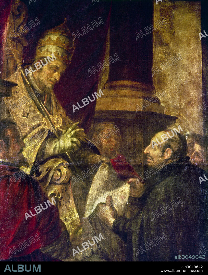 ST. IGNATIUS LOYOLA(1491-1556). Spanish soldier and ecclesiastic. Ignatius receiving permission to found the Society of Jesus from Pope Paul III. Oil on canvas, 17th century, by Juan de Valdes Leal.