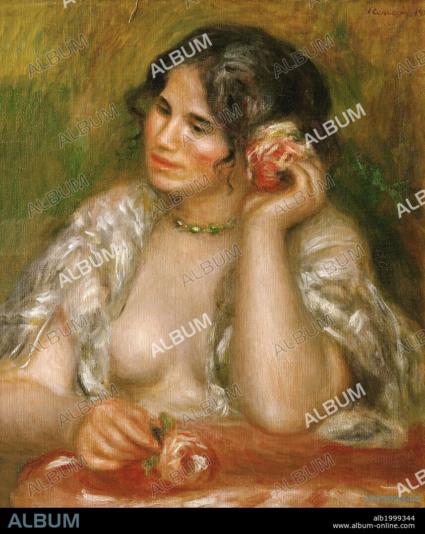 PIERRE AUGUSTE RENOIR. Pierre-Auguste Renoir / 'Gabrielle a la rose', Oil on canvas, 1911, 55 x 46 cm, R.F. 2491.