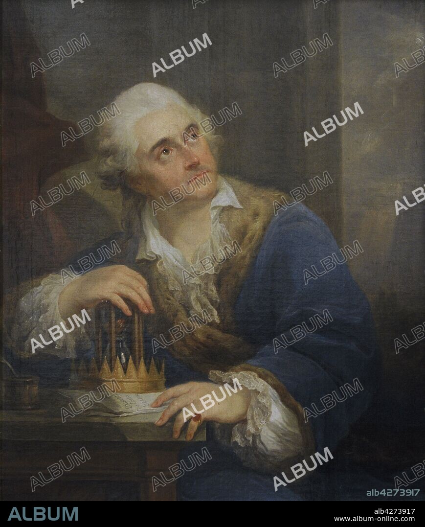 Stanislaw II Augustus (1732-1798), King of Poland. Allegorical portrait of Stanislaw August Poniatowski with an Hourglass, after 1793, by Marcello Bacciarelli (1731-1818). Oil on canvas. 19th Century Polish Art Gallery (Sukiennice Museum). National Museum of Krakow. Poland.