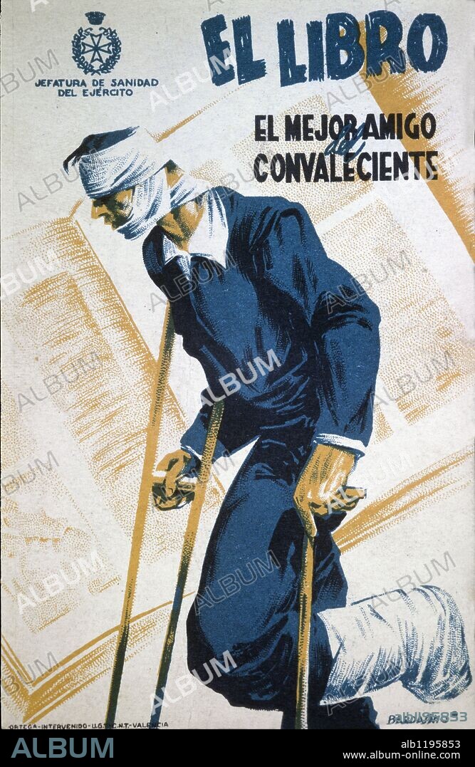 Postal de propaganda, editada por la Jefatura de Sanidad del Ejército. Dibujo de BARDASANO. Impresa en Valencia en el año 1938. Guerra Civil 1936-1939.