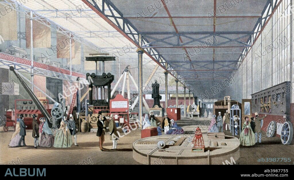 Machinery Hall, Crystal Palace Exhibition, London, 1851. Conceived by Prince Albert, the Great Exhibition was intended to showcase the 'Works of the Industry of all Nations'. It was housed in the purpose-built Crystal Palace, the first large-scale prefabricated ferrovitreous (iron and glass) structure, designed by the gardener and architect Joseph Paxton. The prefabricated design made the construction, and later dismantling of the building, easier and quicker.