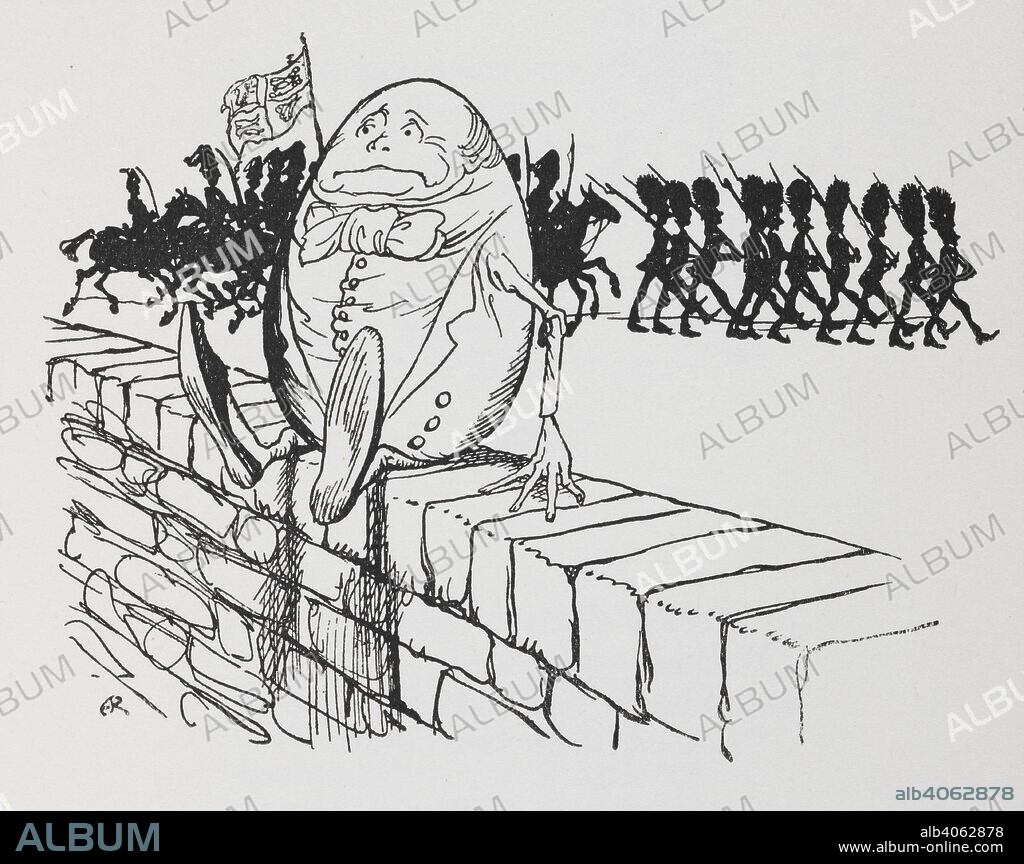 Humpty Dumpty sat on a wall. Mother Goose. The old nursery rhymes. Illustrated by Arthur Rackham. London : William Heinemann, [1913.]. Source: 11646.h.32. page 91.