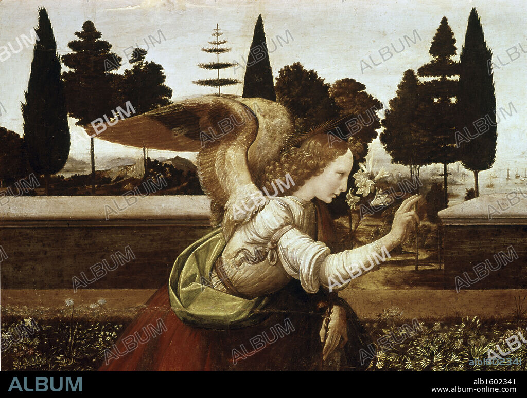 The Annunciation-Detail #1 c.1459 Leonardo da Vinci (1452-1519 Italian) Oil On Wood Panel Muse du Louvre, Paris, France.