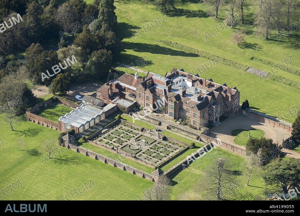 Chequers, Ellesborough, Buckinghamshire, 2018. Aerial view of the Tudor mansion, official country residence of the UK Prime Minister since 1921.
