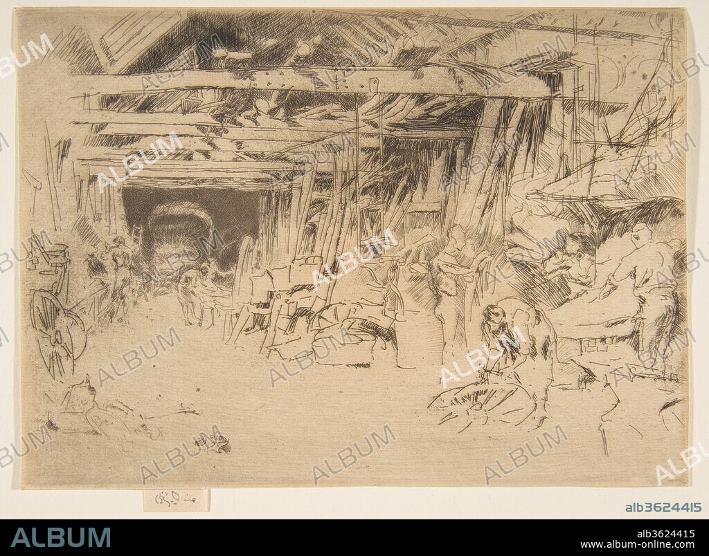 JAMES ABBOTT MCNEILL WHISTLER. Wheelwright. Artist: James McNeill Whistler (American, Lowell, Massachusetts 1834-1903 London). Dimensions: Plate: 4 15/16 × 6 15/16 in. (12.6 × 17.6 cm)
Sheet: 4 15/16 × 6 15/16 in. (12.6 × 17.6 cm). Series/Portfolio: Second Venice Set ("A Set of Twenty-Six Etchings by James A. McN. Whistler," 1886). Date: 1879-80.