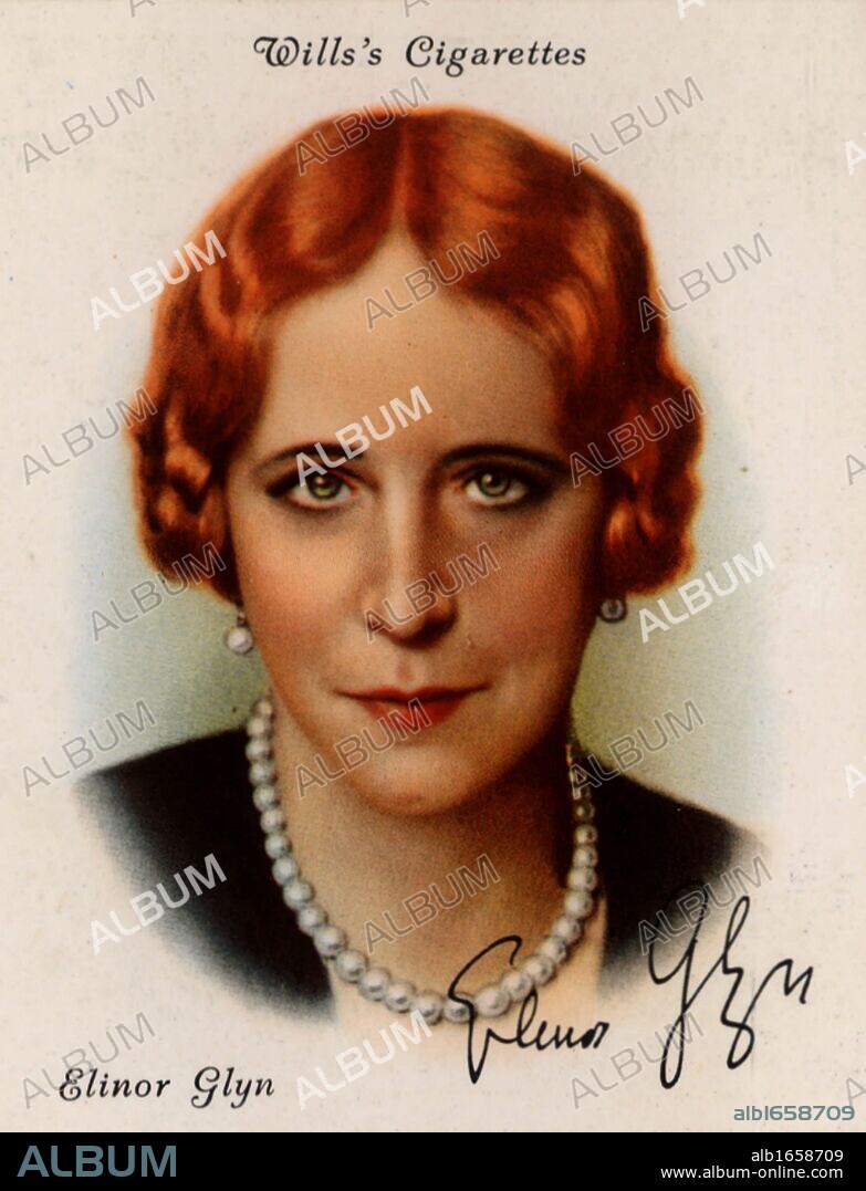 Elinor Glyn (born Sutherland - 1864-1943).  Glamorous British writer of sensational romantic novels.   Originator of the term 'It' for sex appeal. The popular verse about her: Would you like to sin/With Elinor Glyn/On a tiger skin?/Or would you prefer/To err with her/On some other fur? alludes to a scene of passionate love on a tiger skin which features in her best known novel "Three Weeks" (1907). From a series of cards of "Famous British Authors" (London, 1937). (Photo by: Universal History Archive/UIG via Getty Images).