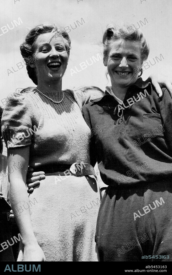 Rivals Meet Again -- Olympic Stars Fanny Blankers-Koen (right) and Shirley Strickland meet again today at Royal Park, where the Dutch visitor trained for her first Melbourne appearance next Saturday. February 02, 1949.