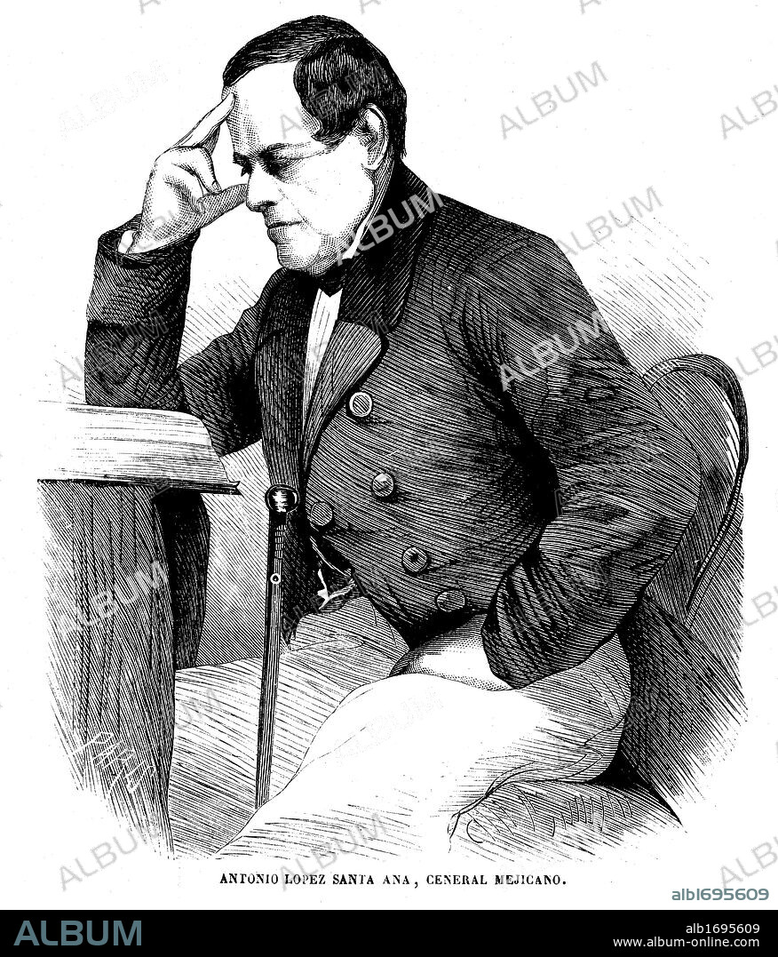 Méjico, siglo XIX. Grabado de 1868. Antonio de Padua María Severino López de Santa Anna y Pérez de Lebrón (Veracruz, 1795-Ciudad de México, 1877), político y militar mexicano, que se desempeñó como Presidente de México.
