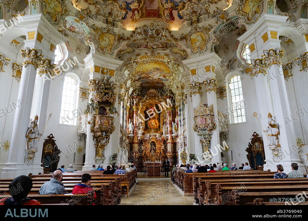 The Weiskirche (White Church), UNESCO World Heritage Site, near Fussen, Bavaria, Germany, Europe.