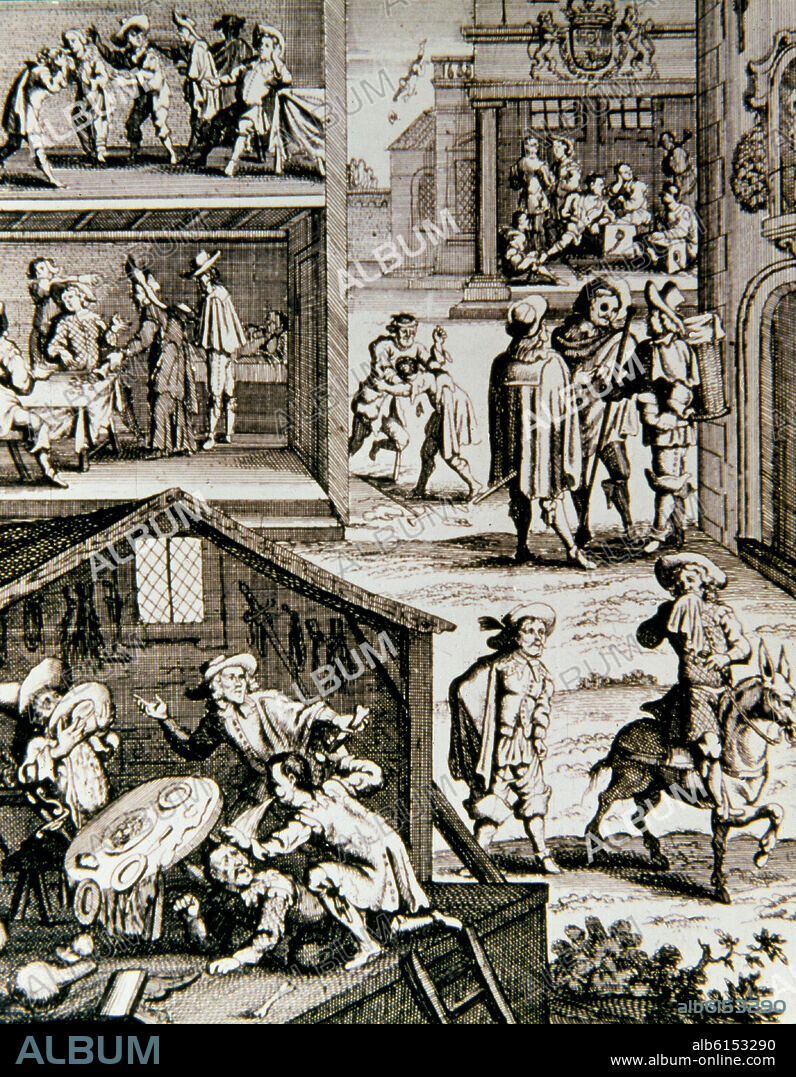 FRANCISCO DE QUEVEDO (1580-1645). GRABADO PARA EL BUSCON REALIZADO POR BOUTTATS - AMBERES 1699.
