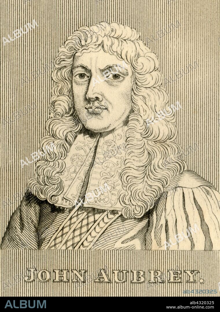 'John Aubrey', (1626-1697), 1830. John Aubrey (1626-1697) English antiquary, natural philosopher, archaeologist and writer. From "Biographical Illustrations", by Alfred Howard. [Thomas Tegg, R. Griffin and Co., J. Cumming, London, Glasgow and Dublin, 1830].
