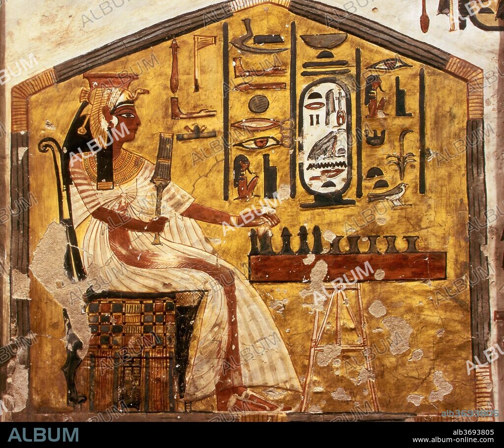 ANCIENT EGYPT. Queen Nefertari Playing Senet. The tomb of Nefertari, the Wife of Pharaoh Ramesses II.