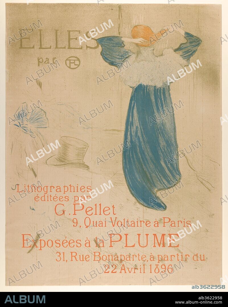 Elles (poster for 1896 exhibition at La Plume). Artist: Henri de Toulouse-Lautrec (French, Albi 1864-1901 Saint-André-du-Bois). Dimensions: Image: 22 11/16 × 18 1/4 in. (57.7 × 46.3 cm)
Sheet: 24 1/8 × 18 1/2 in. (61.2 × 47 cm). Publisher: Gustave Pellet (French, Paris 1859-1919 Paris). Date: 1896.