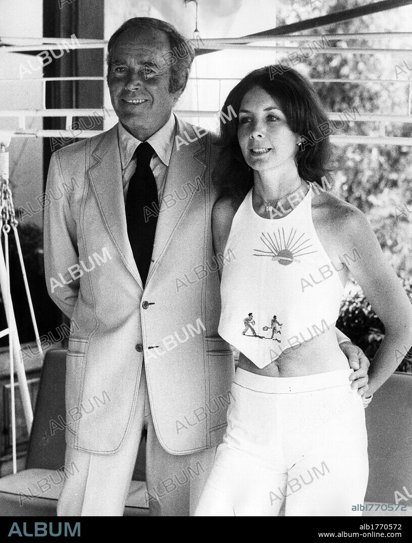 Henry Fonda with his wife Shirley at Taormina. The American actor Henry Fonda posing with his wife Shirley Adams at Taormina. Taormina, 1973.