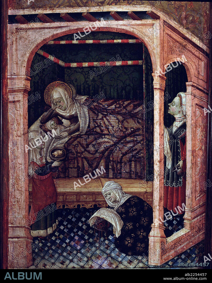 BLASCO DE GRAÑEN. PINTOR ESPAÑOL. ESCUELA ARAGONESA S/XV. " NACIMIENTO DE LA VIRGEN ". MUSEO BELLAS ARTES. BILBAO VIRGEN MARIA.