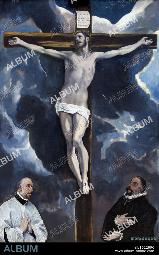 Christ On The Cross Adored By Two Donors by El Greco, circa 1590, France, Paris, Musee du Louvre.