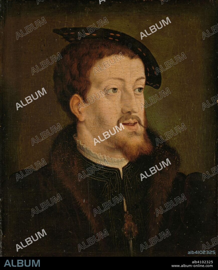 JAN CORNELISZ VERMEYEN (MANNER OF). Portrait of Charles V, Holy Roman Emperor. Dating: c. 1530. Measurements: support: h 16.4 cm × w 14 cm; lijst: h 22.6 cm × w 19.8 cm.