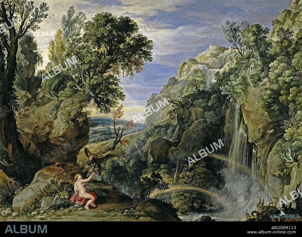 PETER PAUL RUBENS y PAUL BRIL. Pedro Pablo Rubens; Paul Bril / 'Paisaje con Psique y Júpiter', 1610; Hacia 1630, Escuela Flamenca, Óleo sobre Lienzo, 95 cm x 129 cm, P01849.