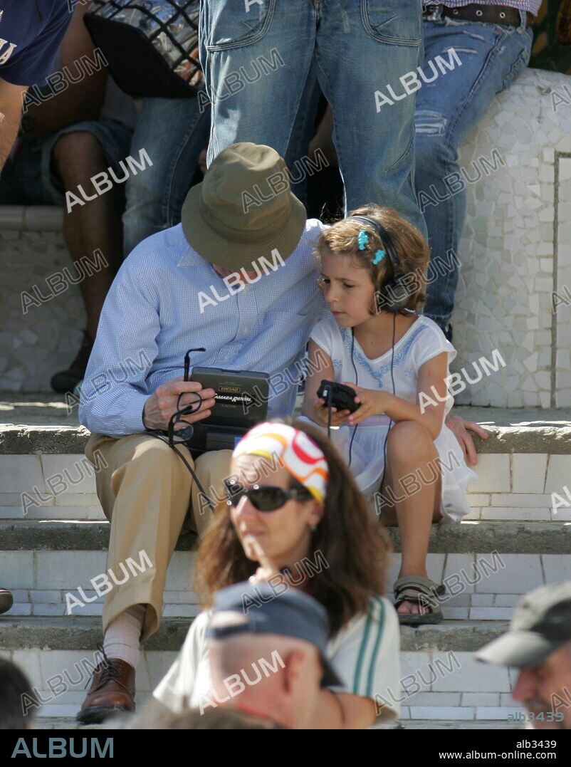 Woody Allen plays with his daughter Bechet in Park Güell, on the movie set of 'Vicky Cristina Barcelona' .
