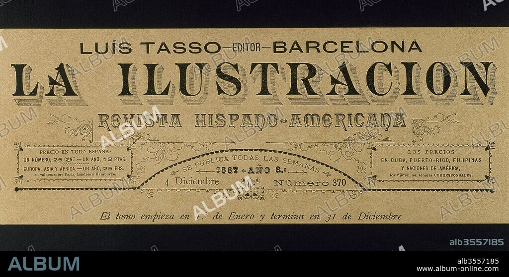 Cabecera del número 370 de "La Ilustración. Revista Hispano-Americana editada por Luis Tasso en Barcelona, Cataluña. 4 de diciembre de 1887.