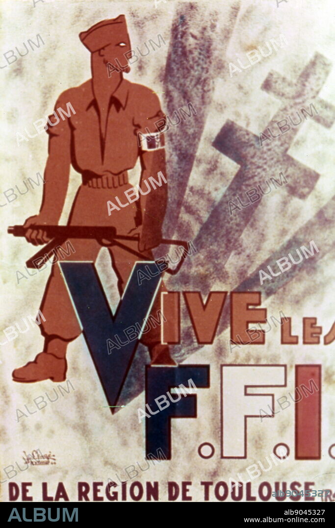 Propaganda Poster for the FFI (French Forces of the Interior) or Forces Francaises de l'Interieur. FFI were French resistance fighters, in the later stages of World War Two. Charles de Gaulle used it as a formal name for the resistance fighters.