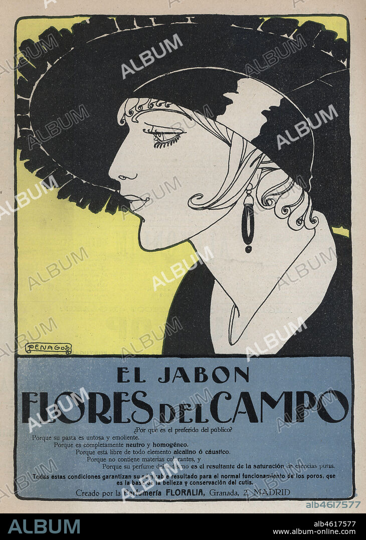 RAFAEL DE PENAGOS. Publicidad de Jabón Flores del Campo creado por Perfumería Floralia, de Madrid. Año 1915.