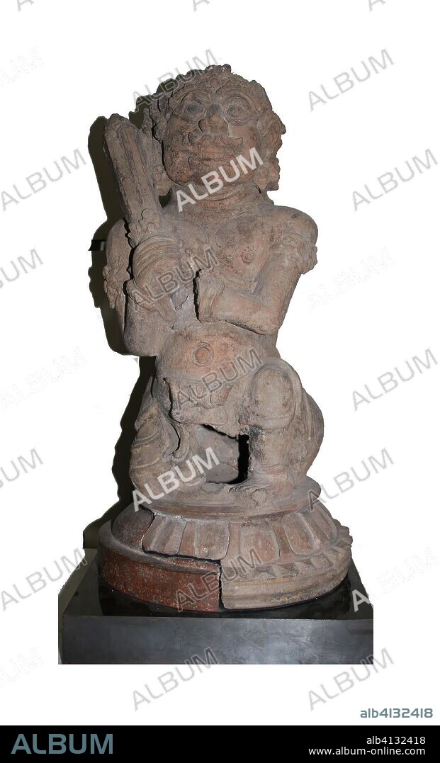 Guardian Figure (Dvarapala). Indonesia; Java. Date: 1101-1400. Dimensions: 54.4 x 27.8 x 27.8 cm (21 1/2 x 11 x 11 in.). Terracotta. Origin: Java.
