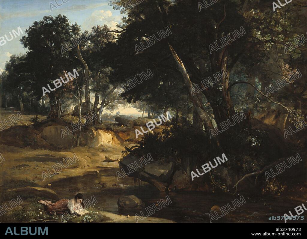 JEAN-BAPTISTE-CAMILLE COROT. Forest of Fontainebleau. Dated: 1834. Dimensions: overall: 175.6 x 242.6 cm (69 1/8 x 95 1/2 in.)  framed: 196.9 x 262.9 cm (77 1/2 x 103 1/2 in.). Medium: oil on canvas.