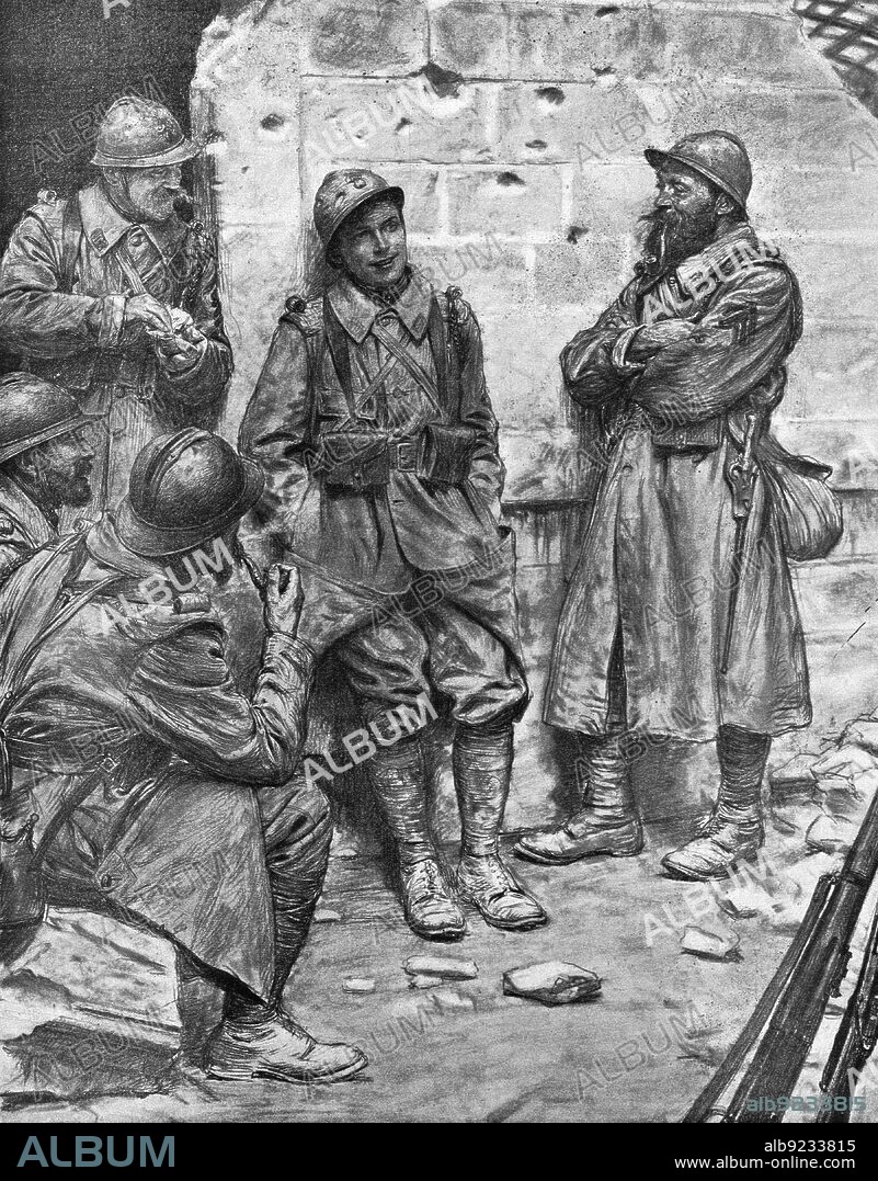 J SIMONT. 'Bleuet et Briscards; L'illustration Samedi 9 Septembre 1916', 1916. From "Collection de la Guerre IV. L'Illustration Tome CXLVIII. La Guerre Juillet, Aout, Septembre, Octobre, Novembre, Decembre 1916".
