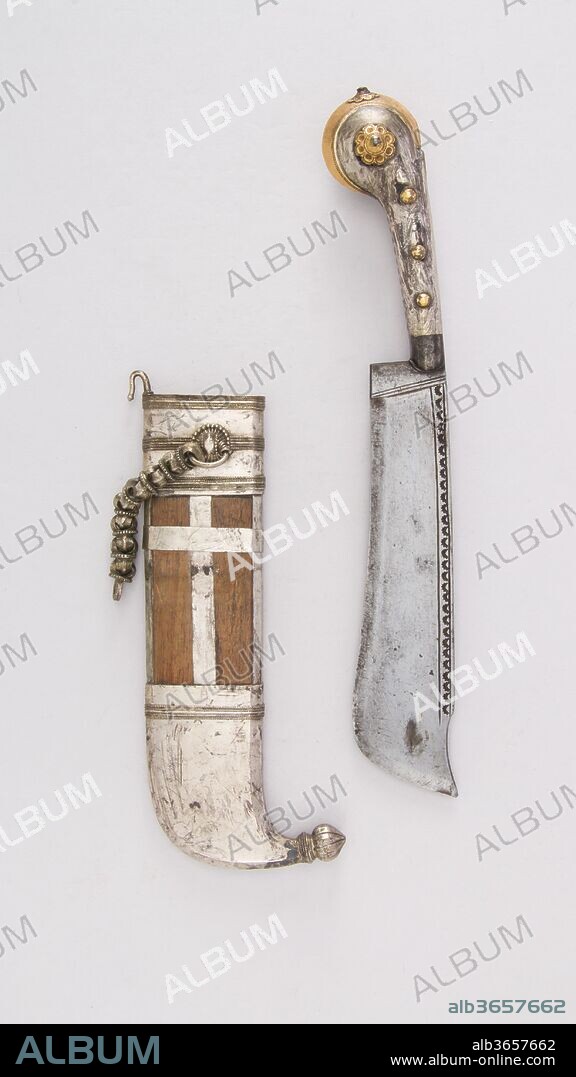 Knife (Pichangatti) with Sheath. Culture: Indian, Kodagu (Coorg). Dimensions: H. with sheath 12 13/16 in. (32.5 cm); H. without sheath 11 1/2 in. (29.2 cm); H. of blade 7 in. (17.8 cm); W. 1 7/8 in. (4.8 cm); Wt. 10.5 oz. (297.7 g); Wt. of sheath 5.6 oz. (158.8 g). Date: 18th-19th century.