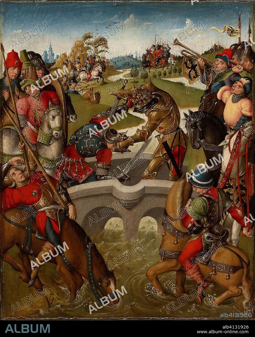 Emperor Heraclius Slays the King of Persia. Netherlandish. Date: 1485-1495. Dimensions: 67.6 x 54.2 cm (26 5/8 x 21 5/16 in.); painted surface: 66.6 x 52.6 cm (26 1/4 x 20 7/8 in.). Tempera and oil on panel. Origin: Netherlands.