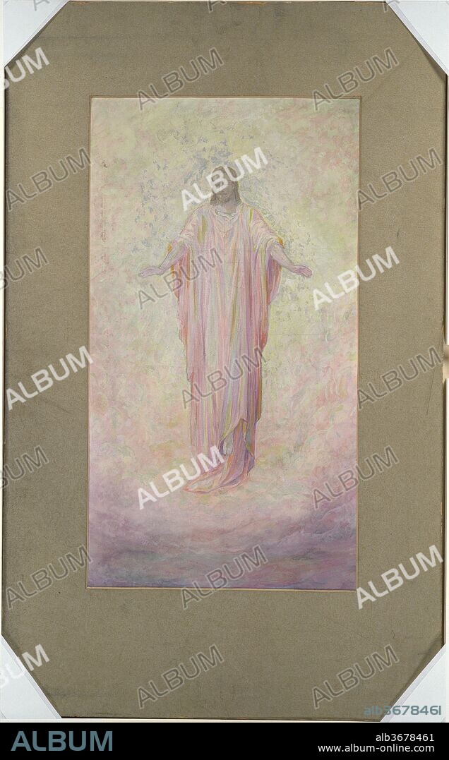 Drawing of a figure of Christ. Artist: Louis Comfort Tiffany (American, New York 1848-1933 New York). Culture: American. Dimensions: Overall: 20 7/8 x 12 13/16 in. (53 x 32.6 cm). Maker: Possibly Tiffany Glass and Decorating Company (American, 1892-1902); Possibly Tiffany Studios (1902-32); Possibly Tiffany Glass Company (1885-92). Date: late 19th-early 20th century.