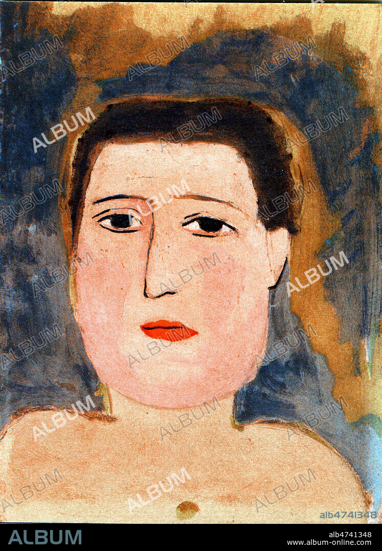 Guillaume APOLLINAIRE (1880-1918), portrait par Marie LAURENCIN (1883-1956=ADAGP), Peinture sur carton vers 1908. Document fac-simile tire des Oeuvres Completes de Guillaume Apollinaire, edition de 1966. Credit : Jean Vigne/KHARBINE-TAPABOR.