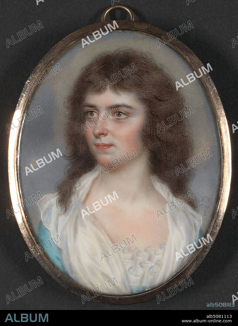 Portrait of a Young Lady, probably the artists daughter Anna Maria Woolf, John Smart, 17411811, British, 1788, Gouache and watercolor on ivory, Image: 2 3/8 x 1 3/4 inches (6 x 4.4 cm) and Frame: 2 1/2 x 2 x 1/4 inches (6.4 x 5.1 x 0.6 cm), portrait.