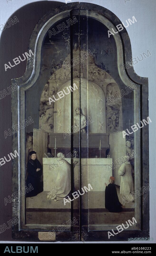 JHERONIMUS VAN AKEN-EL BOSCO-J. BOSCH. TRIPTICO CERRADO DE LA ADORACION DE LOS MAGOS REPRESENTANDO LA MISA DE SAN GREGORIO - HACIA 1495 - OLEO/TABLA - MADERA DE ROBLE - ESCU.