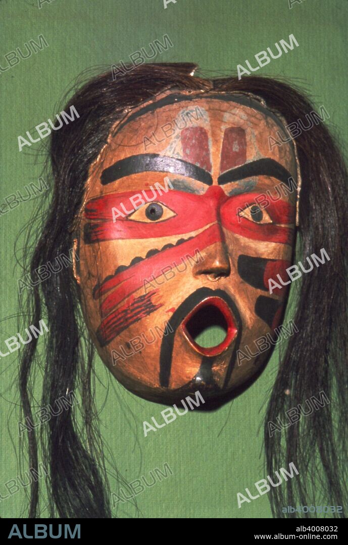 Kwakiutl Face-Mask, Pacific Northwest Coast Indian. Masks are worn by dancers during ceremonies.