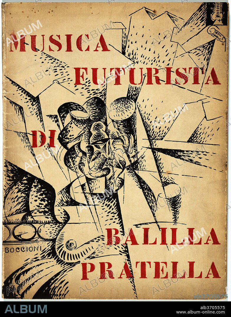 FRANCESCO BALILLA PRATELLA UMBERTO BOCCIONI. Musica Futurista per Orchestra. Dated: 1912. Dimensions: book: 27 × 20.4 × 0.8 cm (10 5/8 × 8 1/16 × 5/16 in.). Medium: bound volume with two-color lithographic reproduction of a Boccioni drawing on the cover.