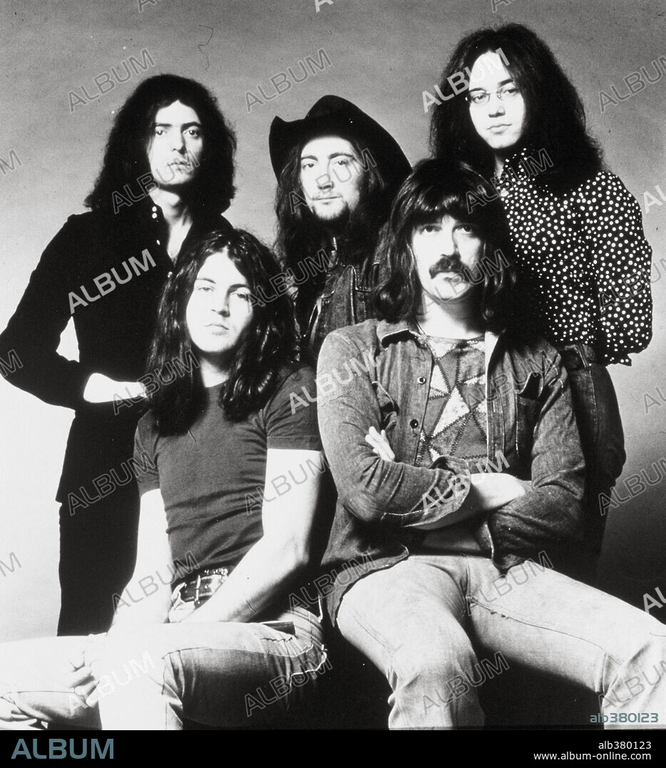 Deep Purple: Jon Lord is 2nd from right and Ian Paice is at right, 1972.