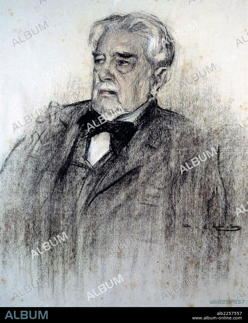RAMON CASAS Y CARBO. VALERA , JUAN. ESCRITOR ESPAÑOL. CABRA 1824 - 1905. DIBUJO DE RAMON CASAS.