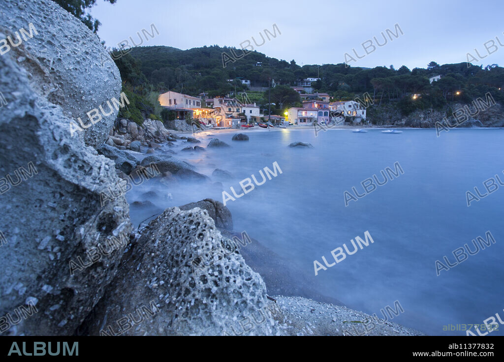 The calm sea at dusk, Marina di Campo, Elba Island, Livorno Province, Tuscany, Italy, Europe.