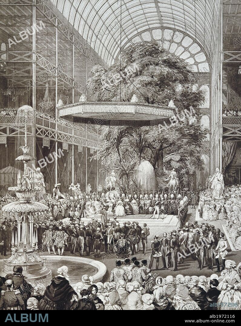 Queen Victoria opening the Great Exhibition at the Crystal Palace in London, 1851. England, 19th century.