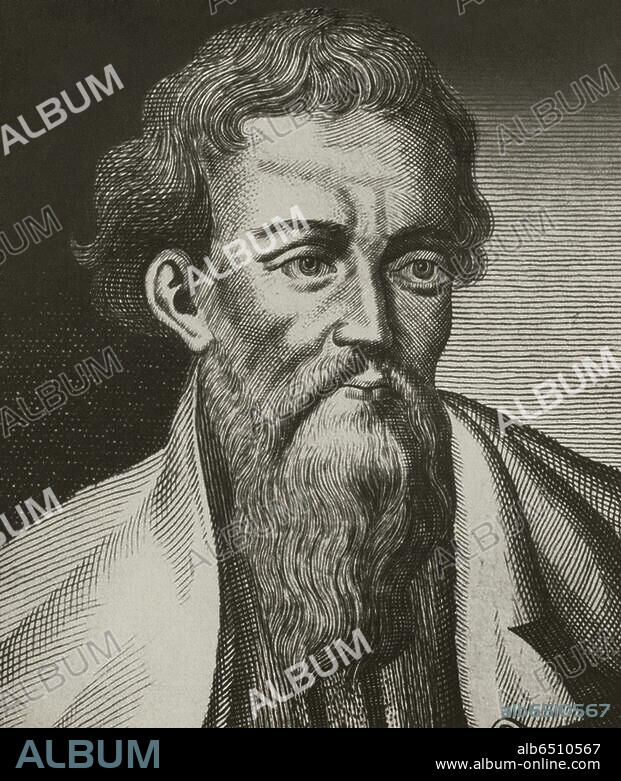 Hermann von Salza; Politiker (Berater Kaiser Friedrichs II.) und 4. Hochmeister des Deutschen Ordens; vermutlich Langensalza (Thüringen) um 1162-Salerno 30.3.1239. /-Porträt.-/ Kupferstich, 17. Jahrhundert.