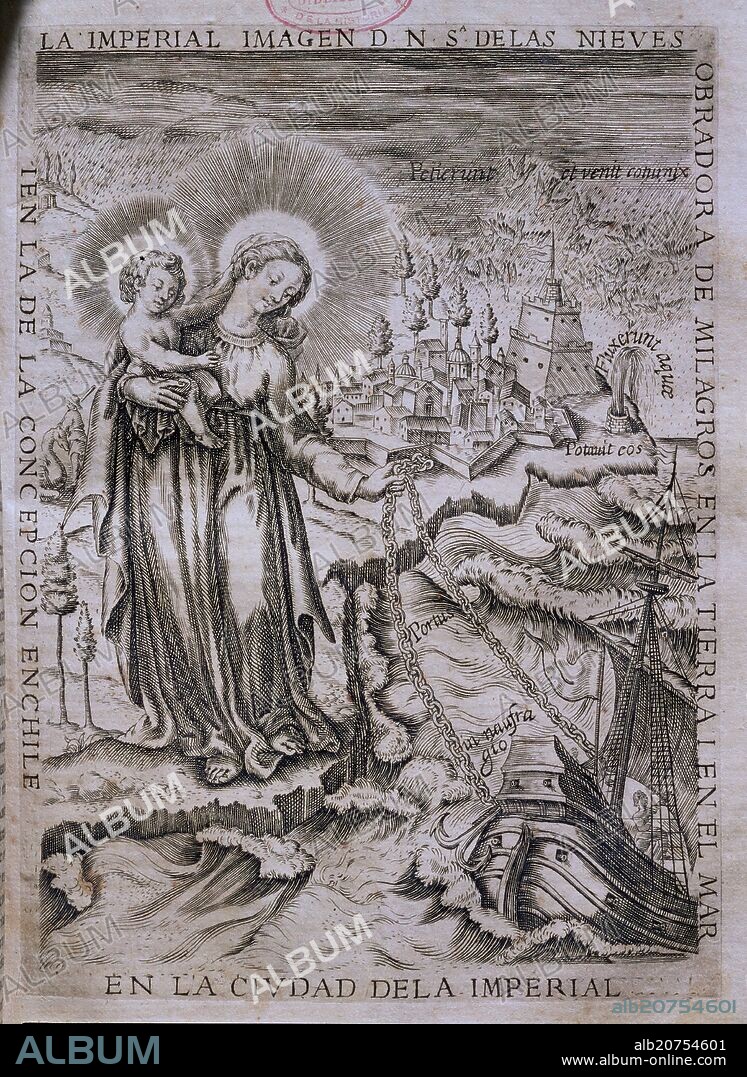 ALONSO DE OVALLE. VIRGEN DE LAS NIEVES Y CIUDAD DE CONCEPCION - HISTORICA RELACION DEL REINO DE CHILE - SIGLO XVII.