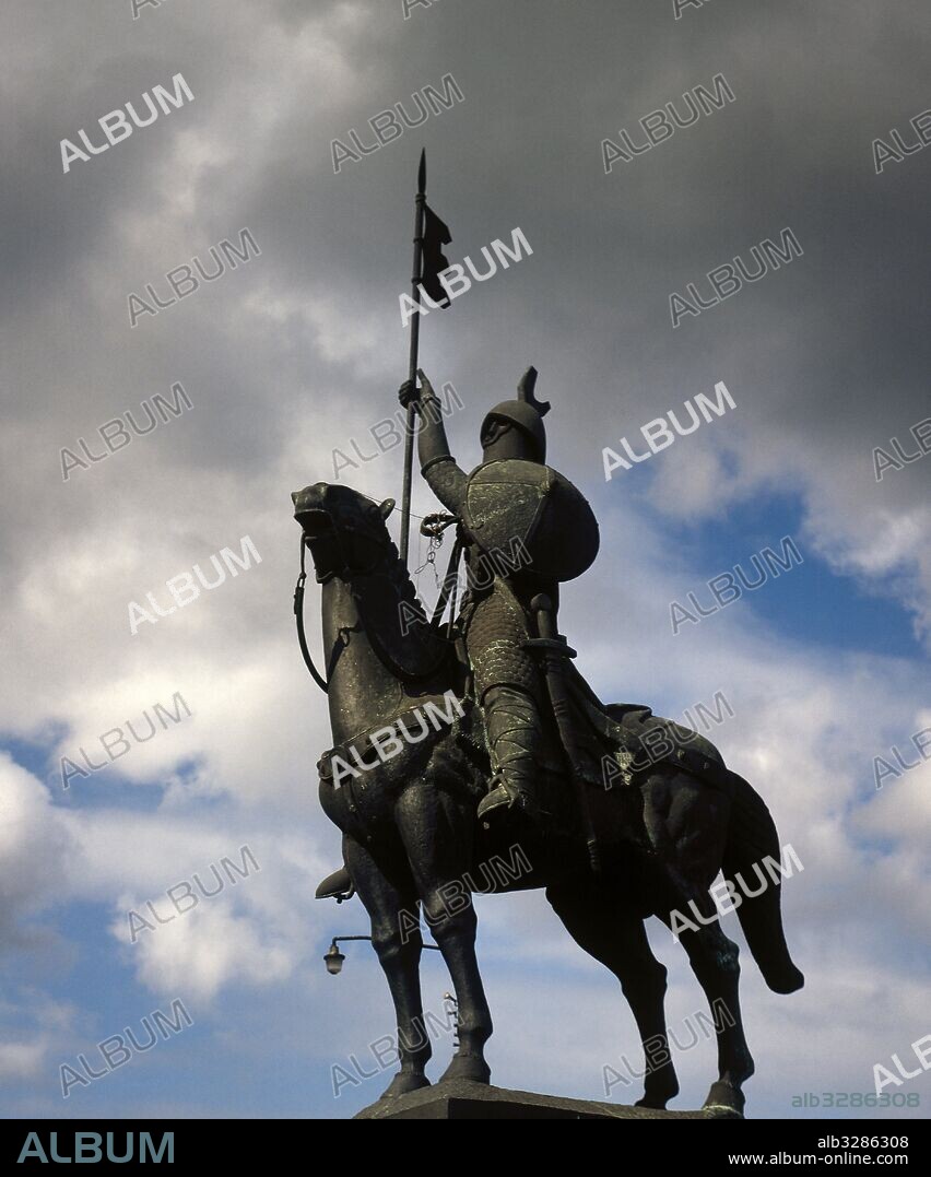 Vimarano Pérez (m.873). Caudillo del reino astur. En el año 868, durante el reinado de Alfonso III, reconquistó la ciudad de Oporto. Gobernador del Condado Portucalense. Estatua ecuestre, 1968, obra de Salvador Barata Feyo (1899-1990). Oporto. Portugal.