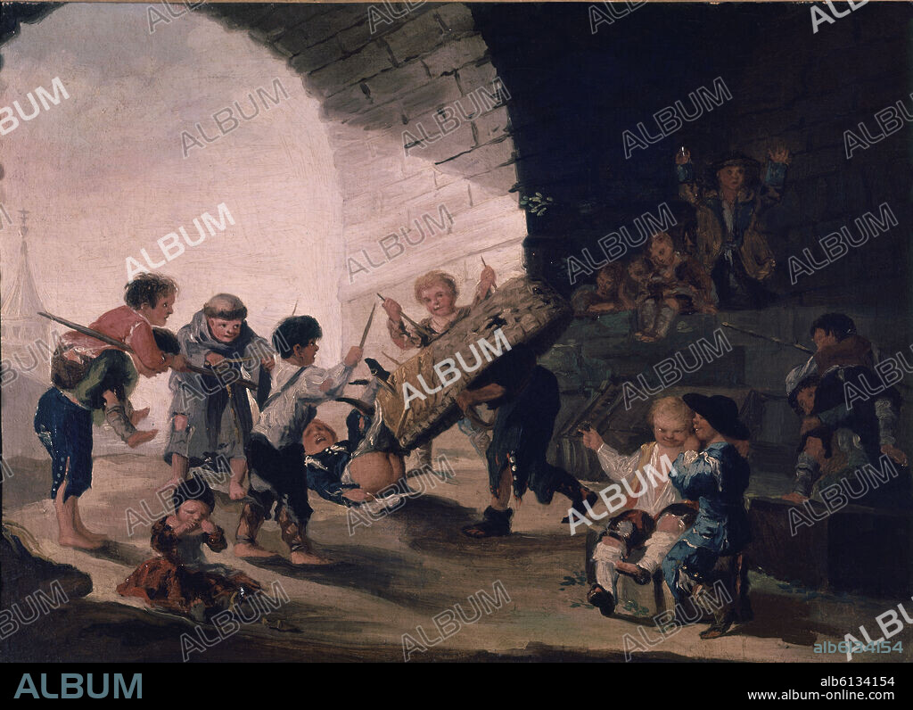 EUGENIO LUCAS VELAZQUEZ (1817-1870). NINOS JUGANDO AL TORO.