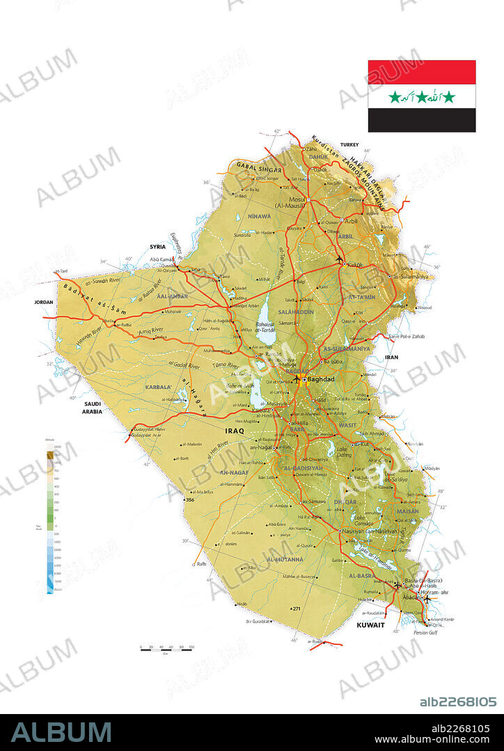 IRAK. Mapa físico y político de Irak.