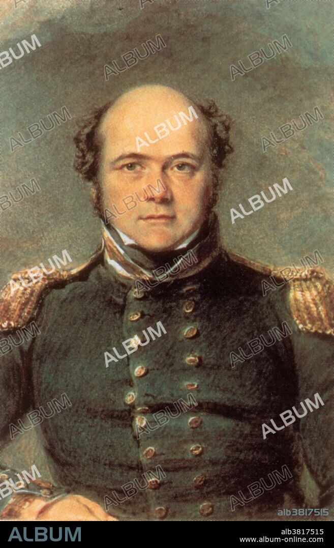 John Franklin (1786-1847) was a British Royal Navy officer and Arctic explorer. Franklin also served as governor of Tasmania for several years. He disappeared on his last expedition, attempting to chart and navigate a section of the Northwest Passage in the Canadian Arctic. The icebound ships were abandoned and the entire crew perished from starvation, hypothermia, tuberculosis, lead poisoning and scurvy.